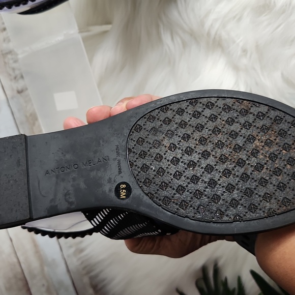 Antonio Melani, black and white Aztec, flat sandals, ankle straps, Sz 8.5 - Picture 7 of 7